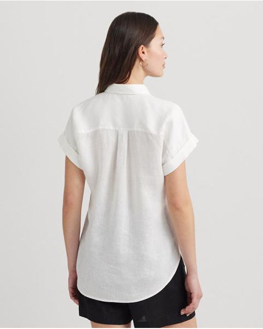 Ralph Lauren White Relaxed Fit Linen Short-Sleeve Shirt
