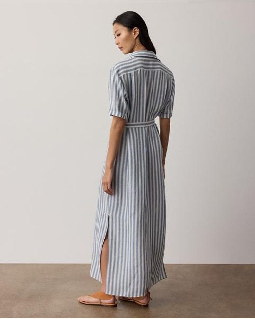 Ralph Lauren Gray Carol Striped Linen Day Dress