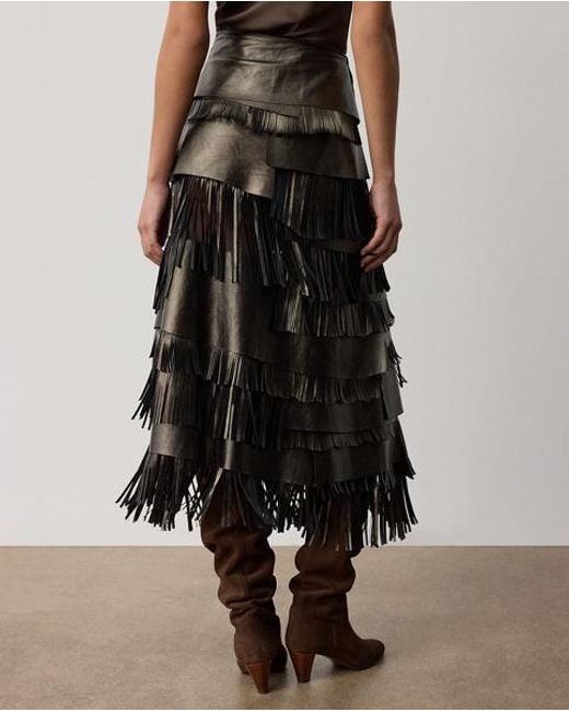 Ralph Lauren Gray Belinda Metallic Lambskin Skirt