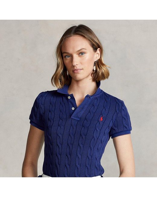 Ralph Lauren Cotton Cable-knit Polo Shirt in Blue | Lyst