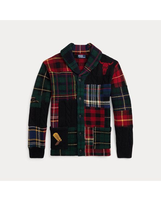 Cardigan écossais patchwork en laine Polo Ralph Lauren pour homme en coloris Black