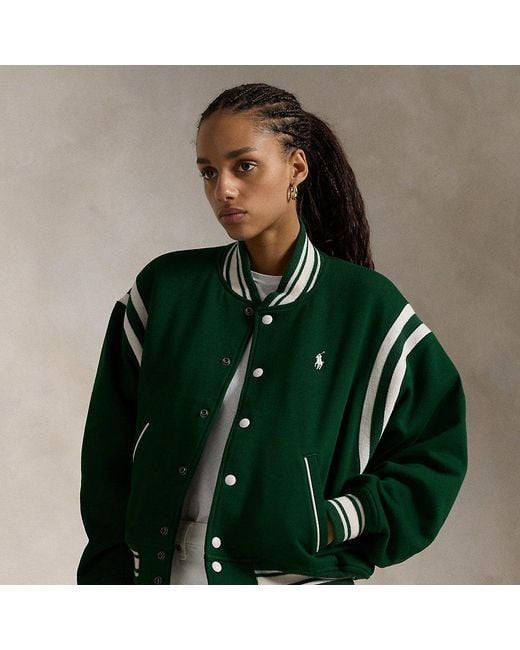 Polo Ralph Lauren Green Logo Fleece Baseball Jacket