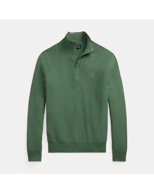 Ralph Lauren Green Mesh-Knit Cotton Quarter-Zip Jumper for men