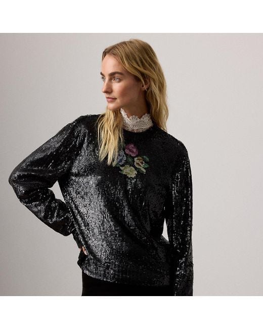 Ralph Lauren Black Sharon Embellished Tulle Top