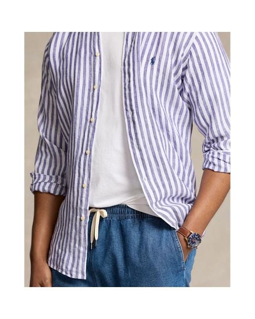 Tallas Grandes - Camisa de lino con rayas Ralph Lauren de hombre de color Blue