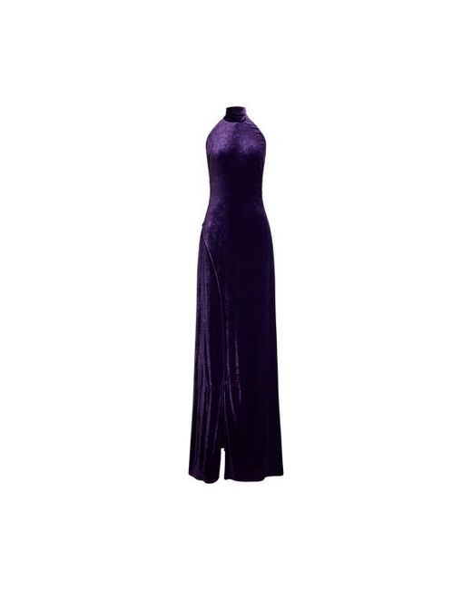 Ralph Lauren Blue Tatum Stretch Velvet Evening Dress