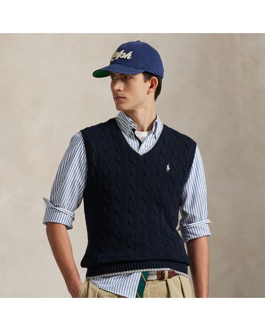 Polo Ralph Lauren Blue Cable-Knit Cotton Sleeveless Jumper for men