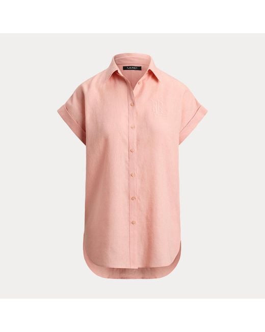 Ralph Lauren Pink Relaxed Fit Linen Short-Sleeved Shirt