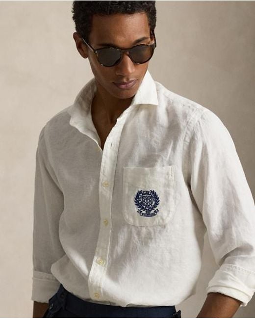 Polo Ralph Lauren White Wimbledon Classic Fit Linen Shirt for men