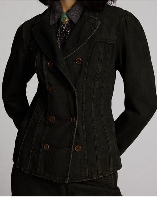 RRL Black Zweireihige Jacke Aus Schwarzem Denim