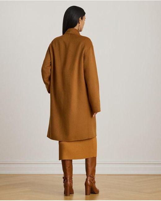 Ralph Lauren Brown Zweireihiger Kokon-Mantel Mit Wolle