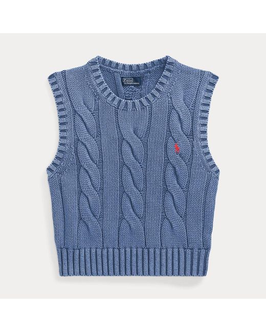 Polo Ralph Lauren Blue Kurzer Baumwollpullunder Mit Zopfmuster