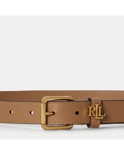 Ralph Lauren Natural Logo-Keeper Skinny Leather Belt