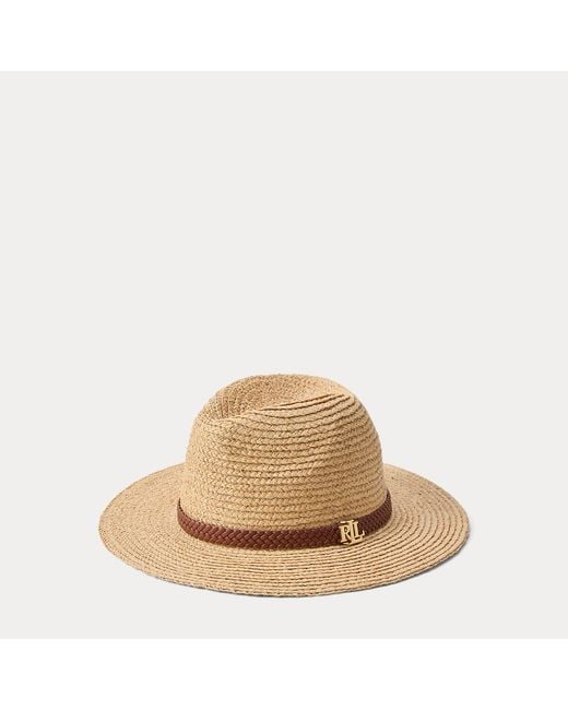 Ralph Lauren Natural Faux-Leather-Trim Raffia Fedora