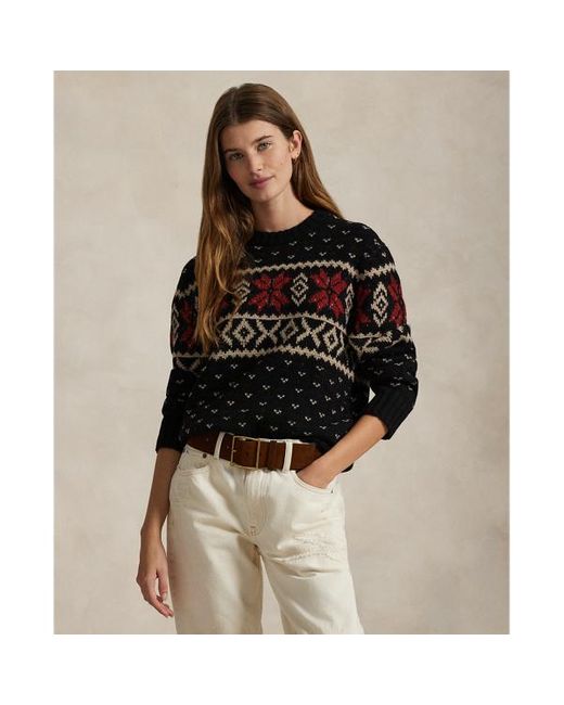 Ralph Lauren Black Snowflake-motif Wool Crewneck Sweater