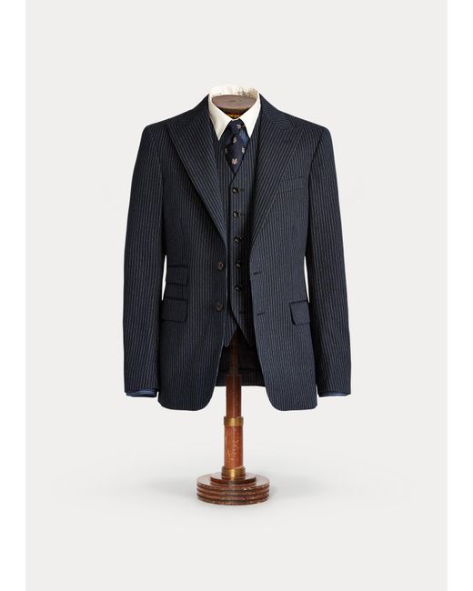 Ralph Lauren Blue Indigo Striped Herringbone Suit Jacket for men
