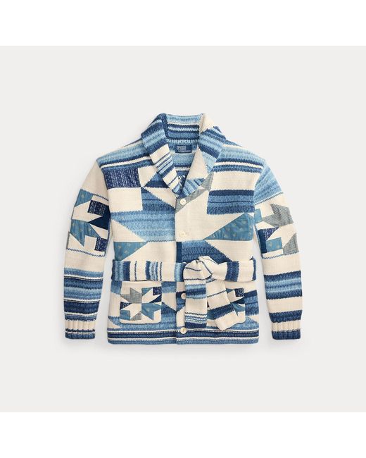 Polo Ralph Lauren Blue Appliquéd Cotton-Linen Cardigan for men