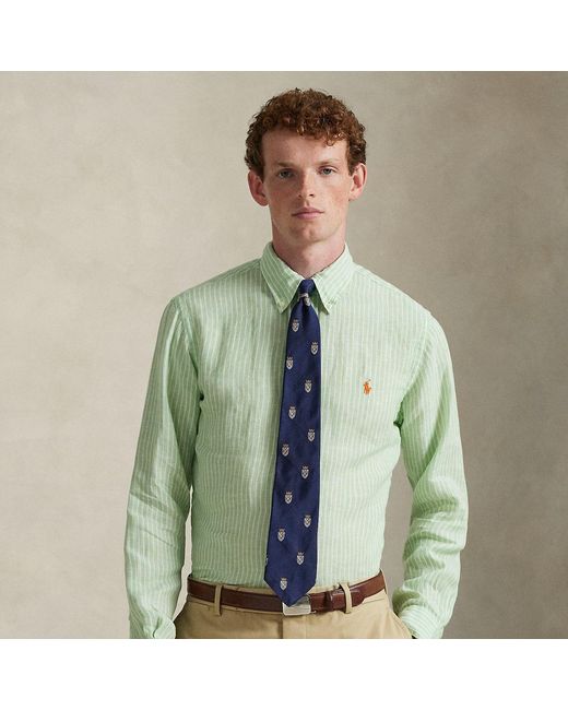 Polo Ralph Lauren Gray Custom Fit Striped Linen Shirt for men