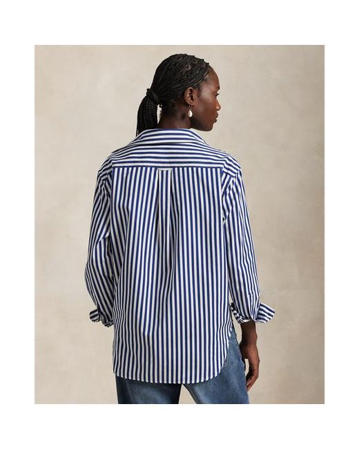 Polo Ralph Lauren Blue Oversize Fit Striped Cotton Shirt
