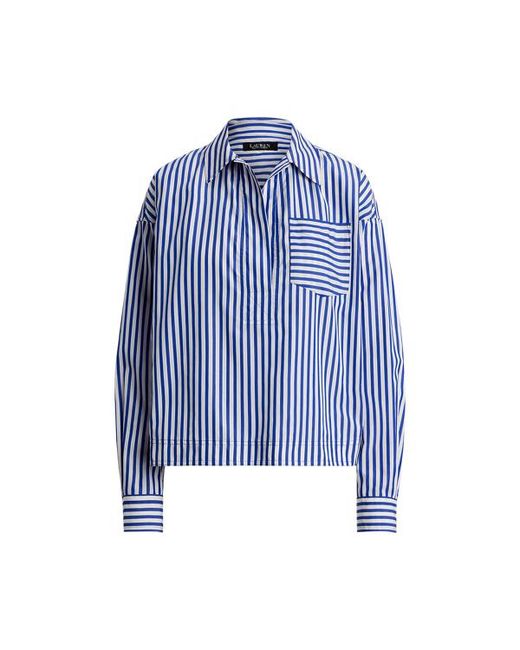Ralph Lauren Blue Striped Cotton Broadcloth Cropped Shirt