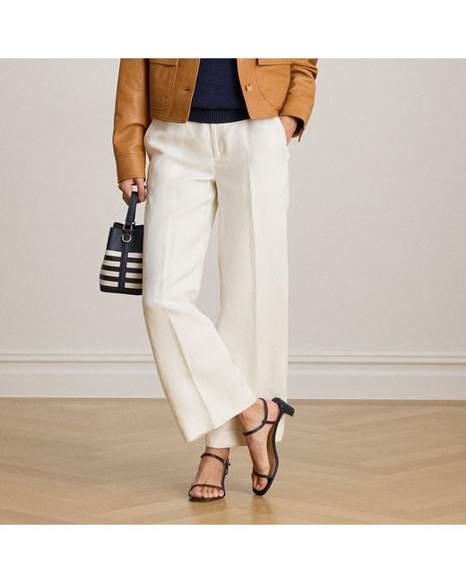Ralph Lauren White Linen-Blend Twill Wide-Leg Cropped Trouser