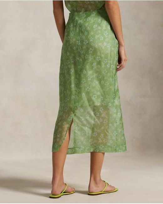 Polo Ralph Lauren Green Floral Silk Organza Skirt