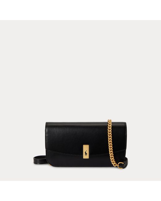 Polo Ralph Lauren Black Polo Id Leather Chain Wallet And Bag