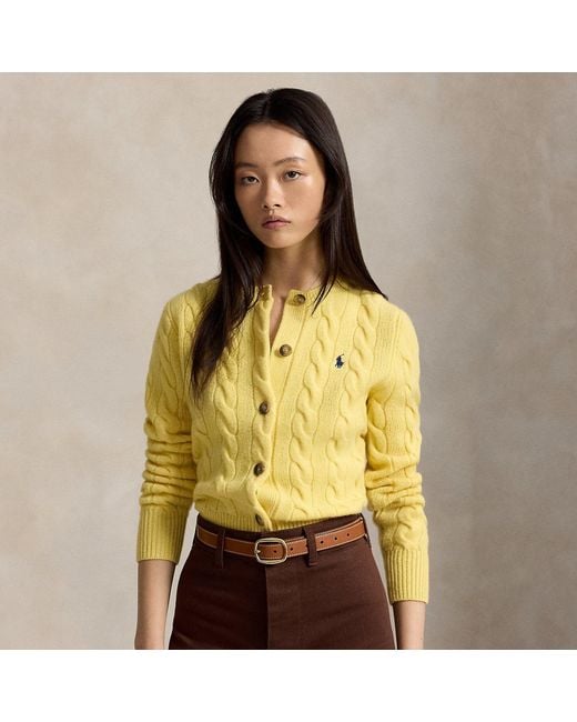 Polo Ralph Lauren Yellow Cable-Knit Wool-Cashmere Cardigan