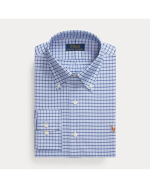 Ralph Lauren Custom Fit Geruit Oxford Overhemd in het Blue voor heren