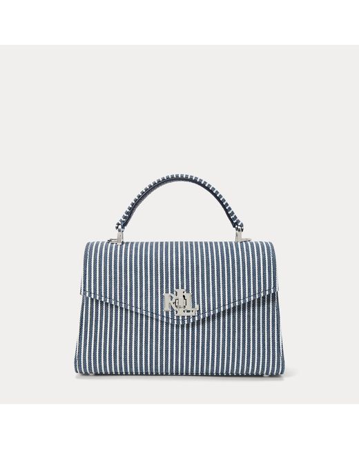 Ralph Lauren Blue Striped Canvas Small Farrah Satchel