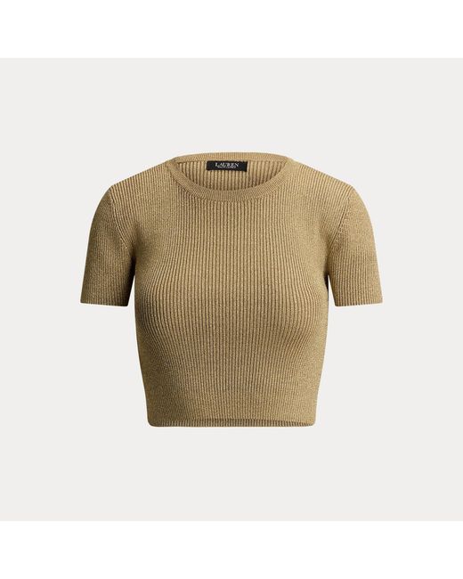 Ralph Lauren Green Metallic Cropped Short-Sleeve Jumper