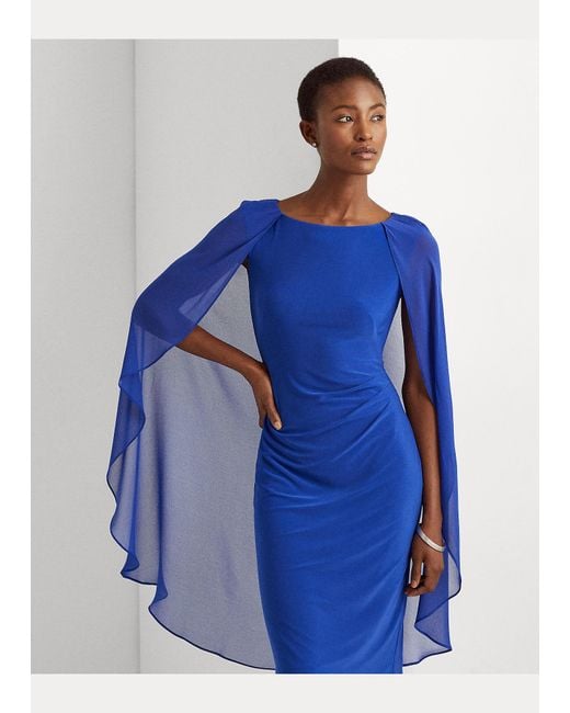 Vestido De Cóctel Con Capa De Georgette Ralph Lauren de color Azul | Lyst