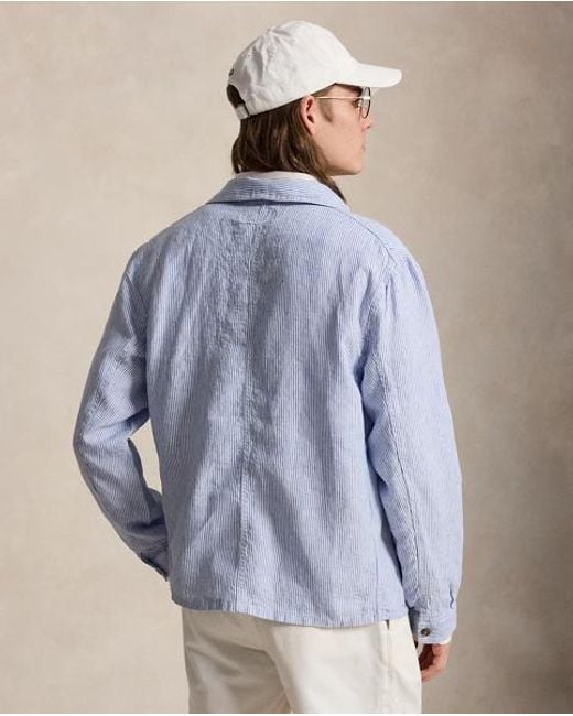 Polo Ralph Lauren Blue Linen Utility Overshirt for men