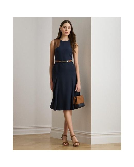 Ralph Lauren Blue Ralph Lauren Faux-Leather-Trim Georgette Dress