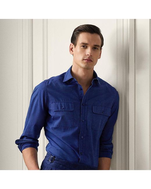 Ralph Lauren Purple Label Blue Linen-silk Canvas Shirt for men