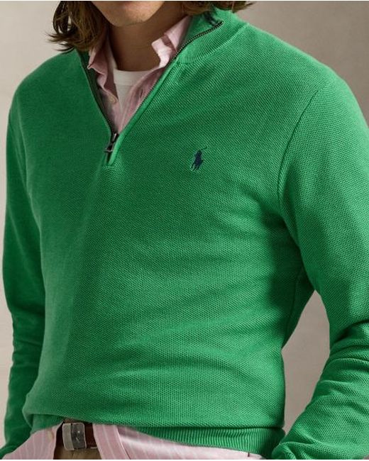 Polo Ralph Lauren Green Mesh-Knit Cotton Quarter-Zip Sweater for men