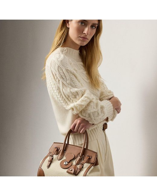 Ralph Lauren Natural Soft Ricky 27 Calfskin-Trim Woven Bag