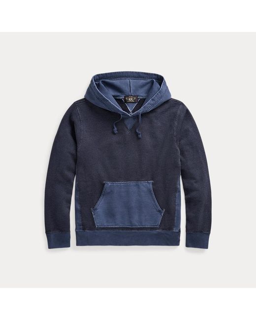 RRL Blue Garment-dyed French Terry Hoodie for men