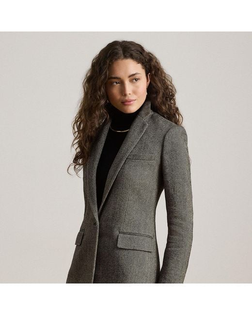 Ralph Lauren Gray Cotton-Blend Herringbone Blazer