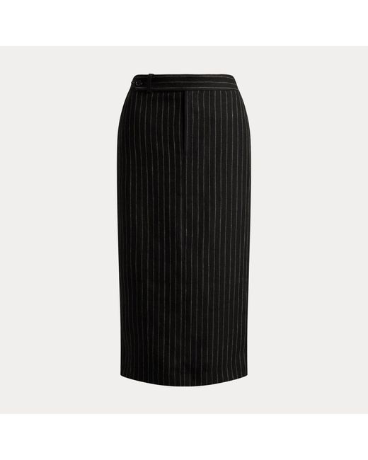 Ralph Lauren Black Chalk-Stripe Linen Pencil Midi Skirt