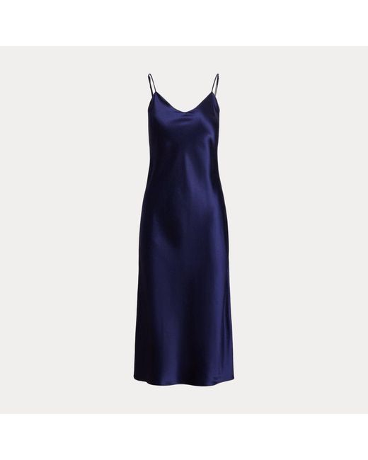 Polo Ralph Lauren Blue Silk Midi Slip Dress
