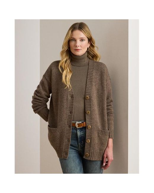 Cardigan in misto lana con scollo a V di Ralph Lauren in Brown