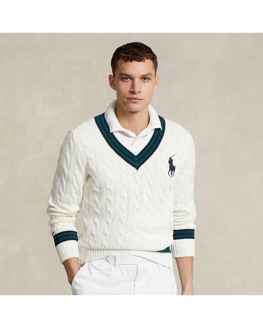 Polo Ralph Lauren White Wimbledon Cricket Jumper for men