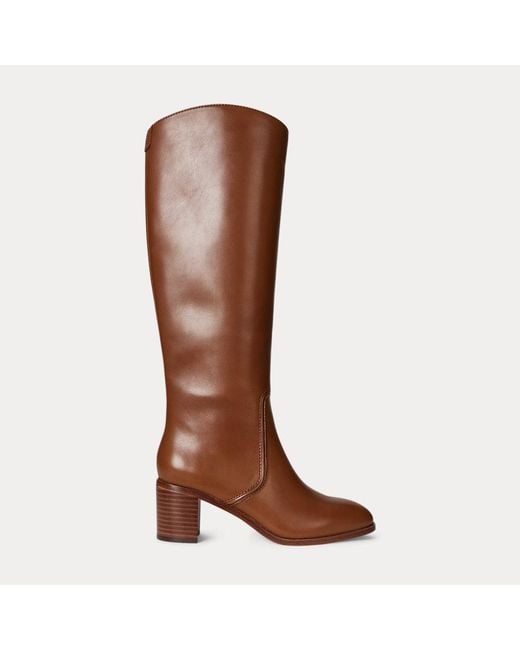 Stivali alti Charly in vitello di Ralph Lauren in Brown
