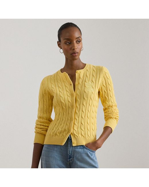 Ralph Lauren Yellow Cable-Knit Cotton Cardigan