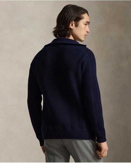 Polo Ralph Lauren Blue Waffle-Knit Wool-Cotton Full-Zip Jumper for men