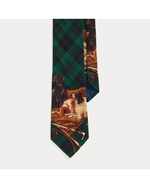 Polo Ralph Lauren Green Plaid Dog-print Wool Challis Tie for men