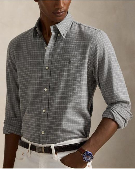 Polo Ralph Lauren Gray Custom Fit Plaid Performance Twill Shirt for men