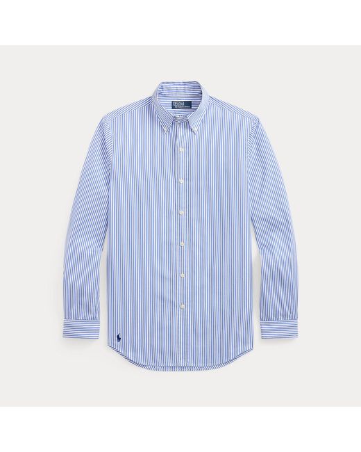 Polo Ralph Lauren Blue Custom Fit Striped Poplin Shirt for men