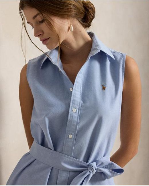 Polo Ralph Lauren Blue Belted Oxford Sleeveless Shirtdress